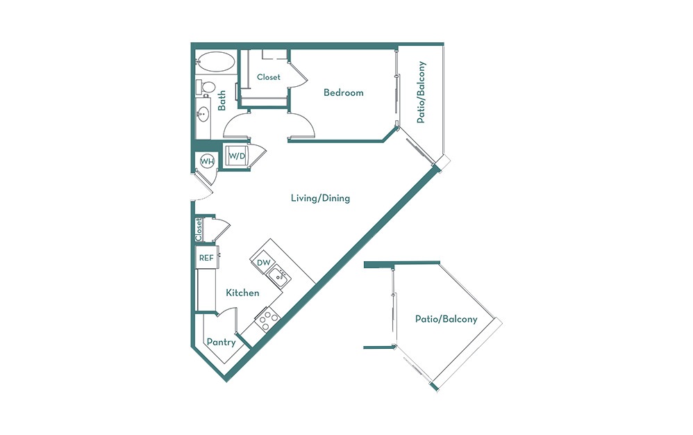 A3 - 1 bedroom floorplan layout with 1 bath and 787 square feet.